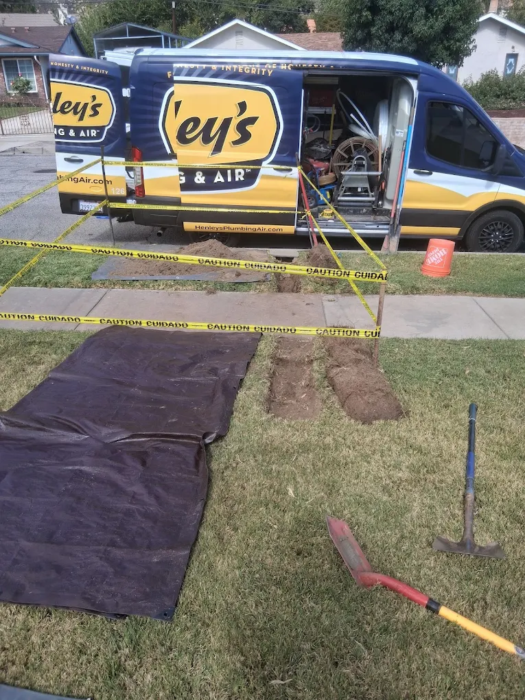 Yard protection pads for sewer line work in San Bernardino, CA