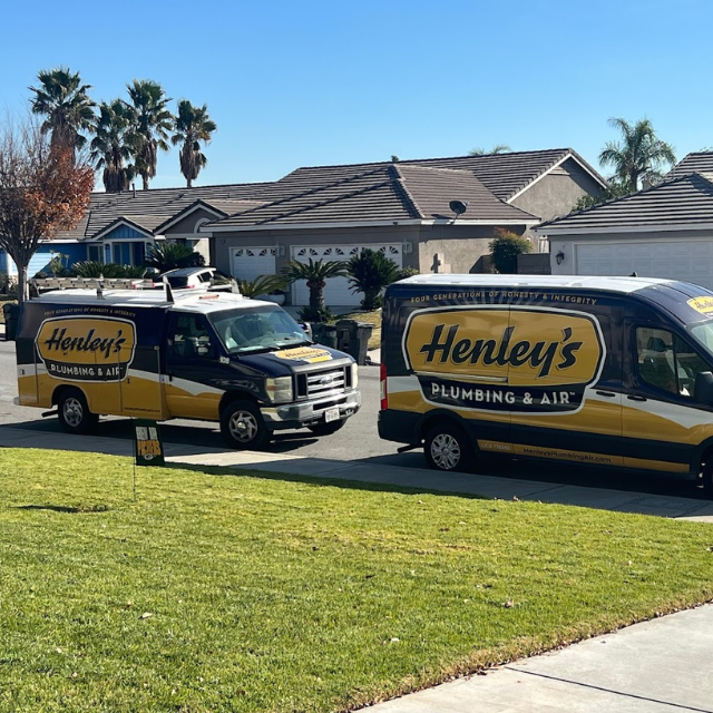 Henley's Plumbing & Air service trucks in San Bernardino, CA